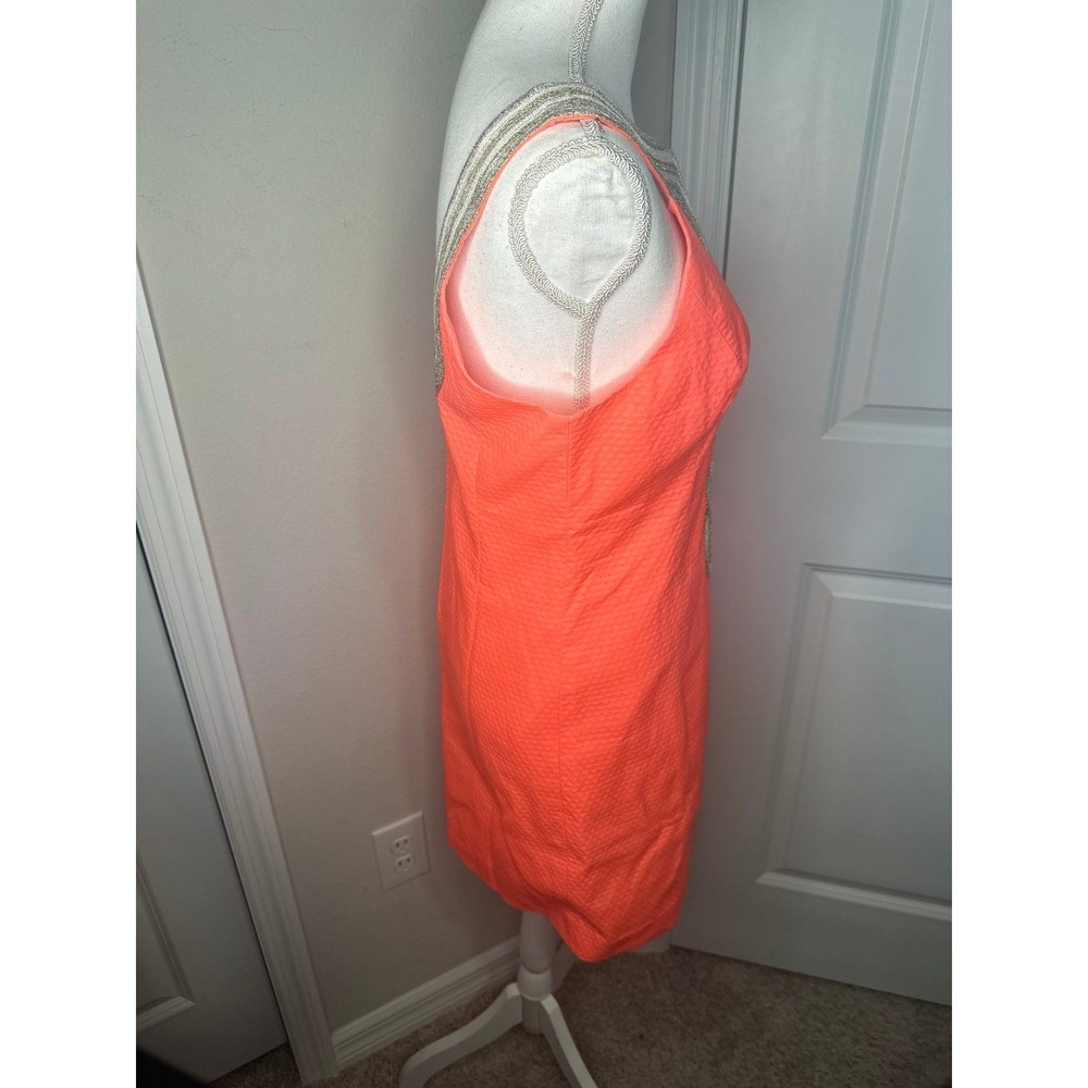 Lilly Pulitzer Coral Orange Textured Midi Dress with Beaded Neckline - Picture 3 of 4